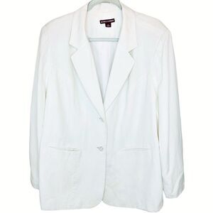 Jessica London White Linen Blend Blazer Plus Size 20 Lightweight Summer Lined